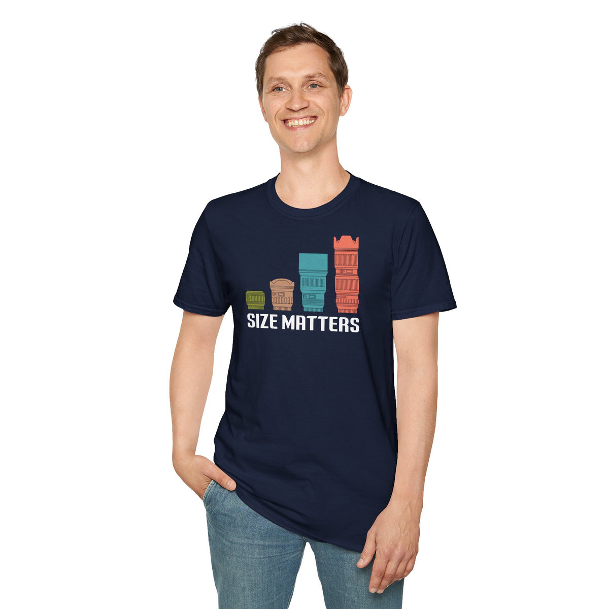 T-Shirt — Size Matters Camera Lens Stack Graphic Tee