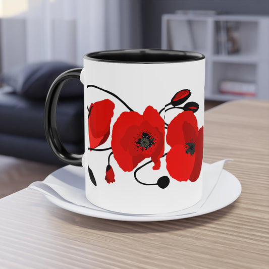 Sip in Style: 2-Tone Ceramic Mug with Elegant Poppy Print – A Splash of Color for Your Mornings!