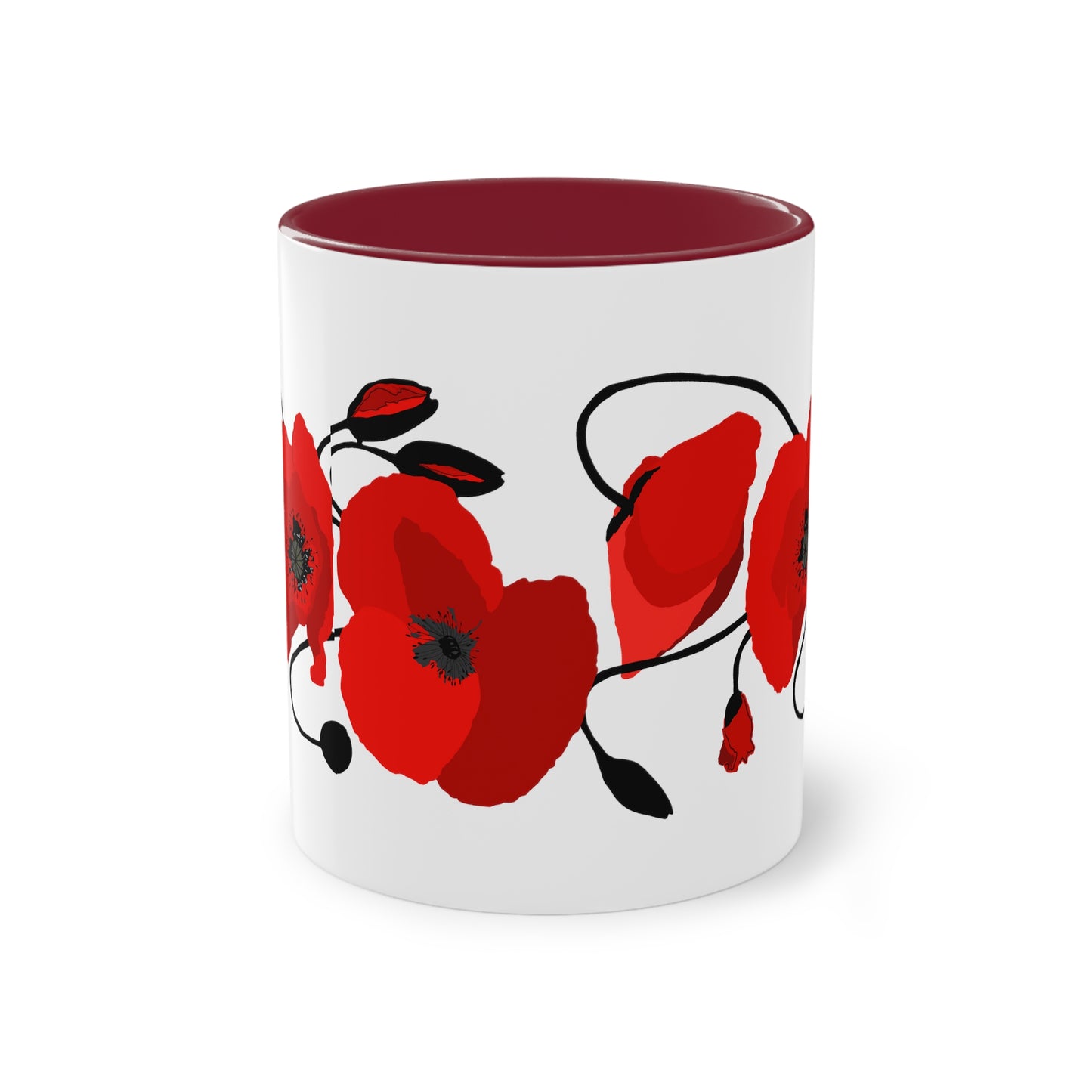 Sip in Style: 2-Tone Ceramic Mug with Elegant Poppy Print – A Splash of Color for Your Mornings!