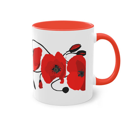 Sip in Style: 2-Tone Ceramic Mug with Elegant Poppy Print – A Splash of Color for Your Mornings!