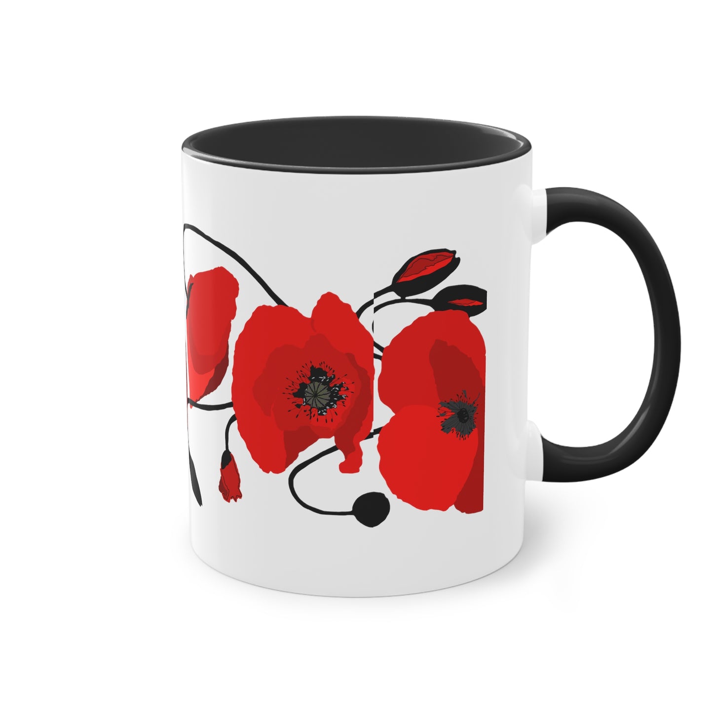 Sip in Style: 2-Tone Ceramic Mug with Elegant Poppy Print – A Splash of Color for Your Mornings!