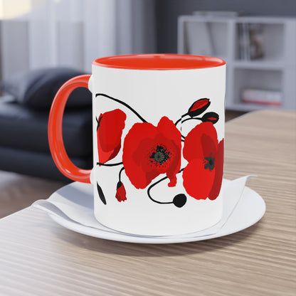 Sip in Style: 2-Tone Ceramic Mug with Elegant Poppy Print – A Splash of Color for Your Mornings!