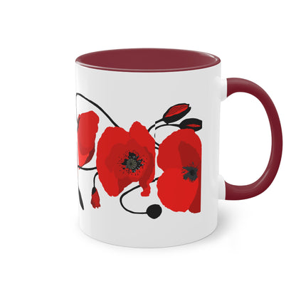 Sip in Style: 2-Tone Ceramic Mug with Elegant Poppy Print – A Splash of Color for Your Mornings!