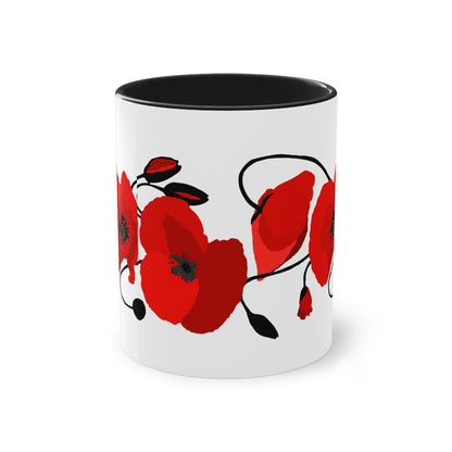 Sip in Style: 2-Tone Ceramic Mug with Elegant Poppy Print – A Splash of Color for Your Mornings!